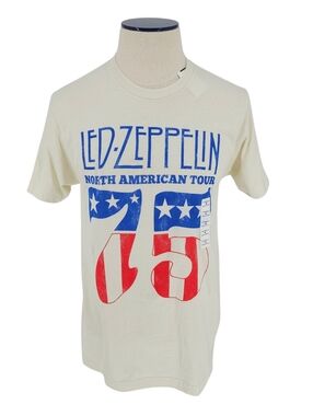 Led Zeppelin USA Band Shirt Ivory Flag Logo Short Sleeve Crew Mens Medium